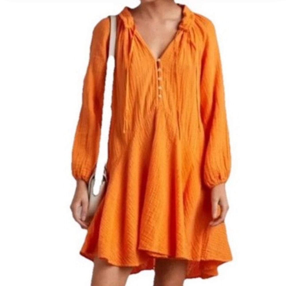 Magaschoni Size Medium Tumeric Flowy 100 Organic‎ Cotton Gauze mini dress